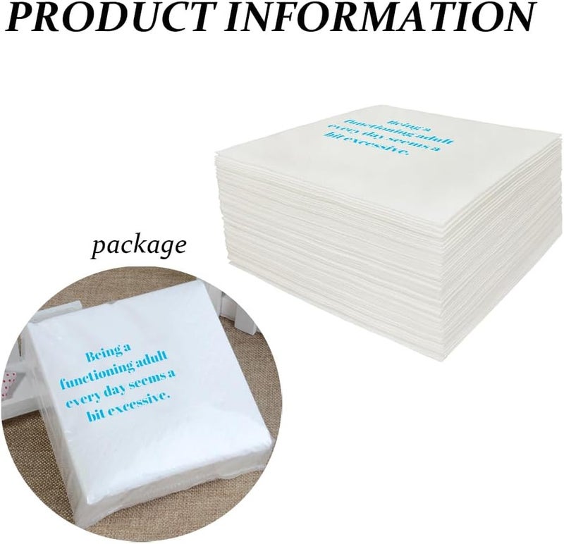 VOWFOO Funny Cocktail Napkins 100Pcs Funny Quotes Saying Disposable Paper Party Napkins 4.5 x 4.5 Two-ply (Being a Functioning Adult Every Day Seems a Bit Excessive Napkins) - Image 3